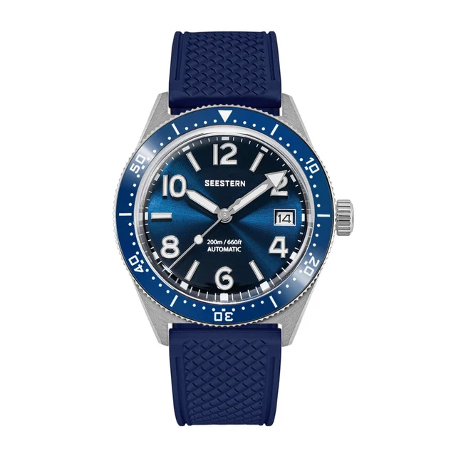 Sugess Seestern S434-2 Stainless-Steel Blue Dial Rubber Band Profes kol saati