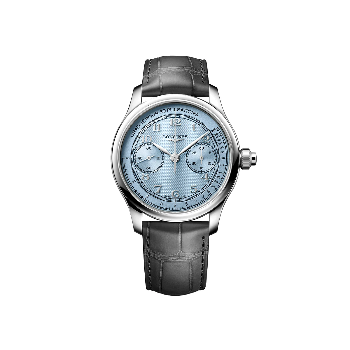 Longines Master Chrono Monopusher Manual 41mm - Frosted Blue on Leather Strap L29604932 41 mm kol saati