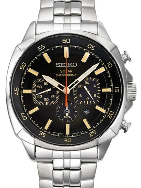 Seiko Solar Quartz Chronograph with Stop-Watch and 24-hour Sub-Dial #SSC511 kol saati