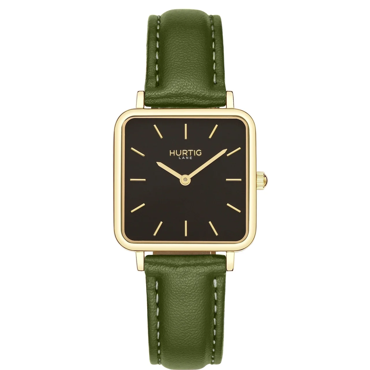 Hurtig Lane Vegan Watches Neliö Square CACTUS Leather Watch Gold,Black & Green 29 mm kol saati