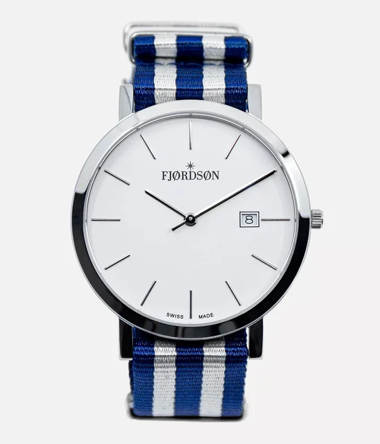 Fjordson White Dial With Blue/White Nato Strap - Watch #9142 | White Dial With Blue/White
