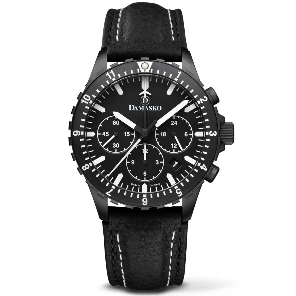 Damasko Black 42mm Chronograph with a Stopwatch plus 12-hour Totalizer #DC86 DC86BK 42 mm kol saati