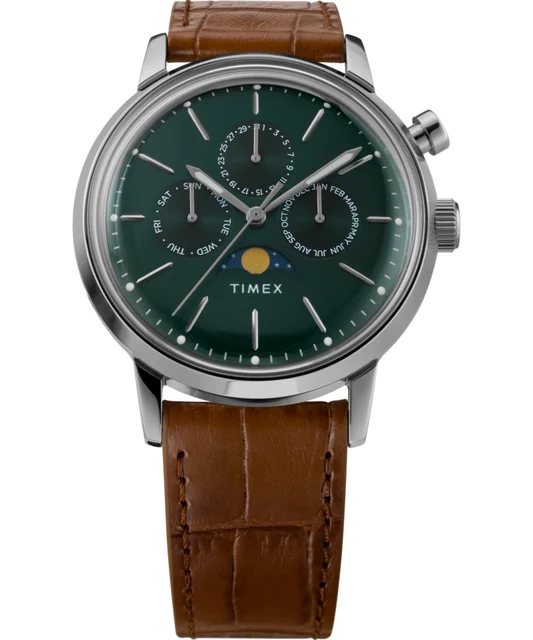 Timex Marlin® Moon Phase 40mm Leather Strap Watch TW2W51000 kol saati
