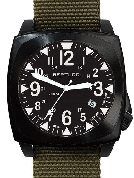 Bertucci Ballista 44mm Black Ion Field Watch with a Dome Sapphire Crystal #13601 kol saati