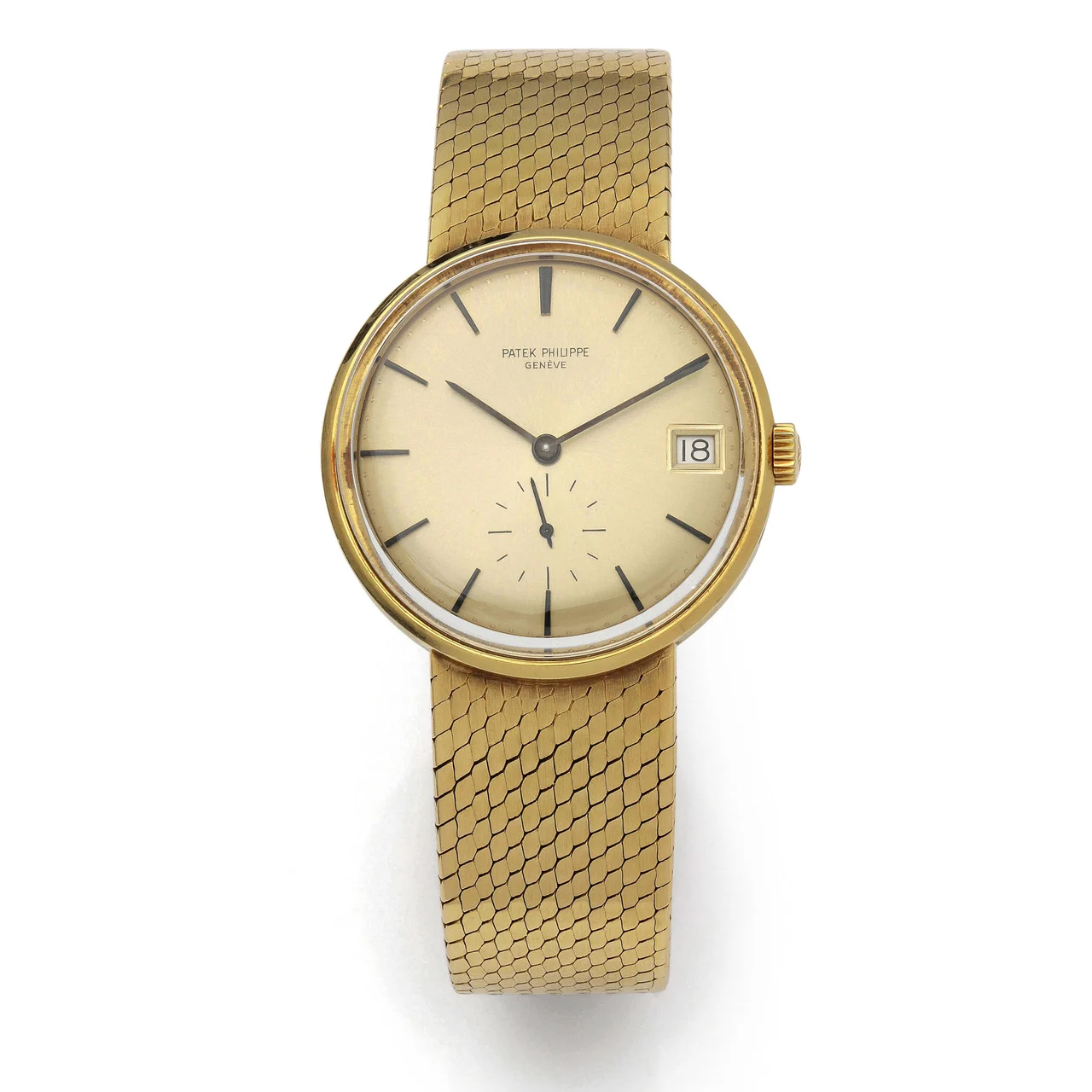 Patek Philippe Ref. 3514/4, self-winding, date, integrated bracelet; “Mono-Date”; 18K yellow gold kol saati