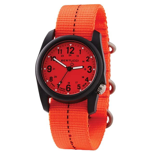 Bertucci Plus Field Watch with Orange Blaze Dial #11121 kol saati