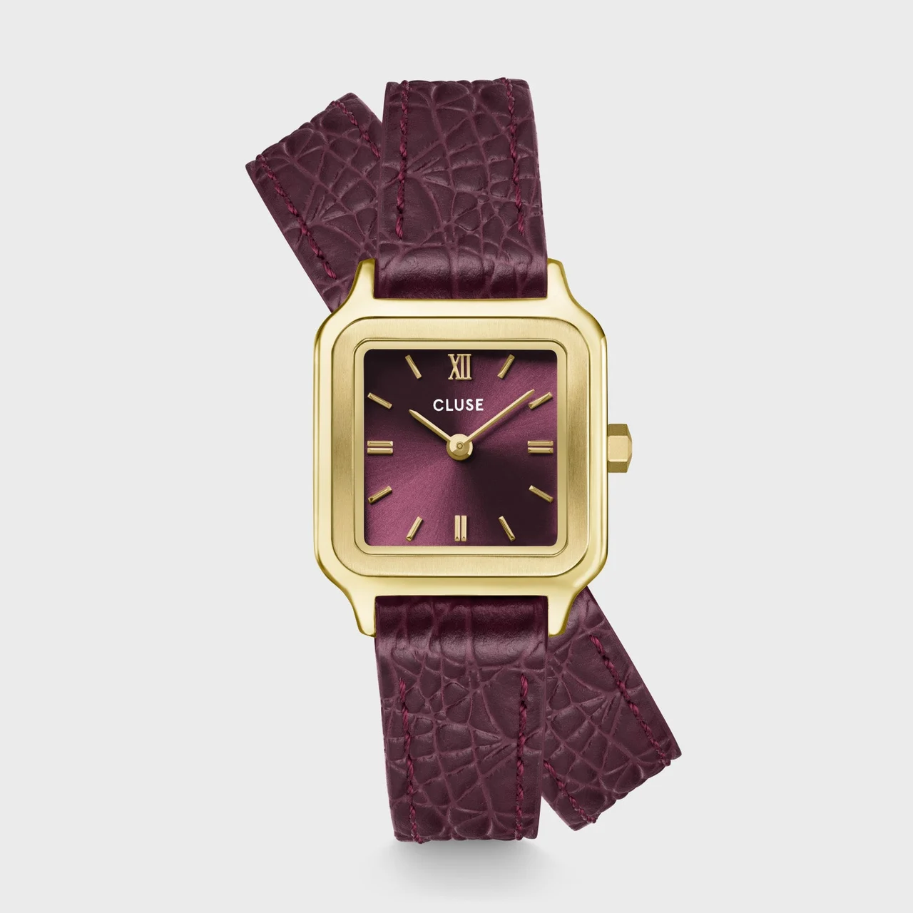 CLUSE Gracieuse Petite Watch Double Crocodile Leather, Wine, Gold Colour CW11822 kol saati