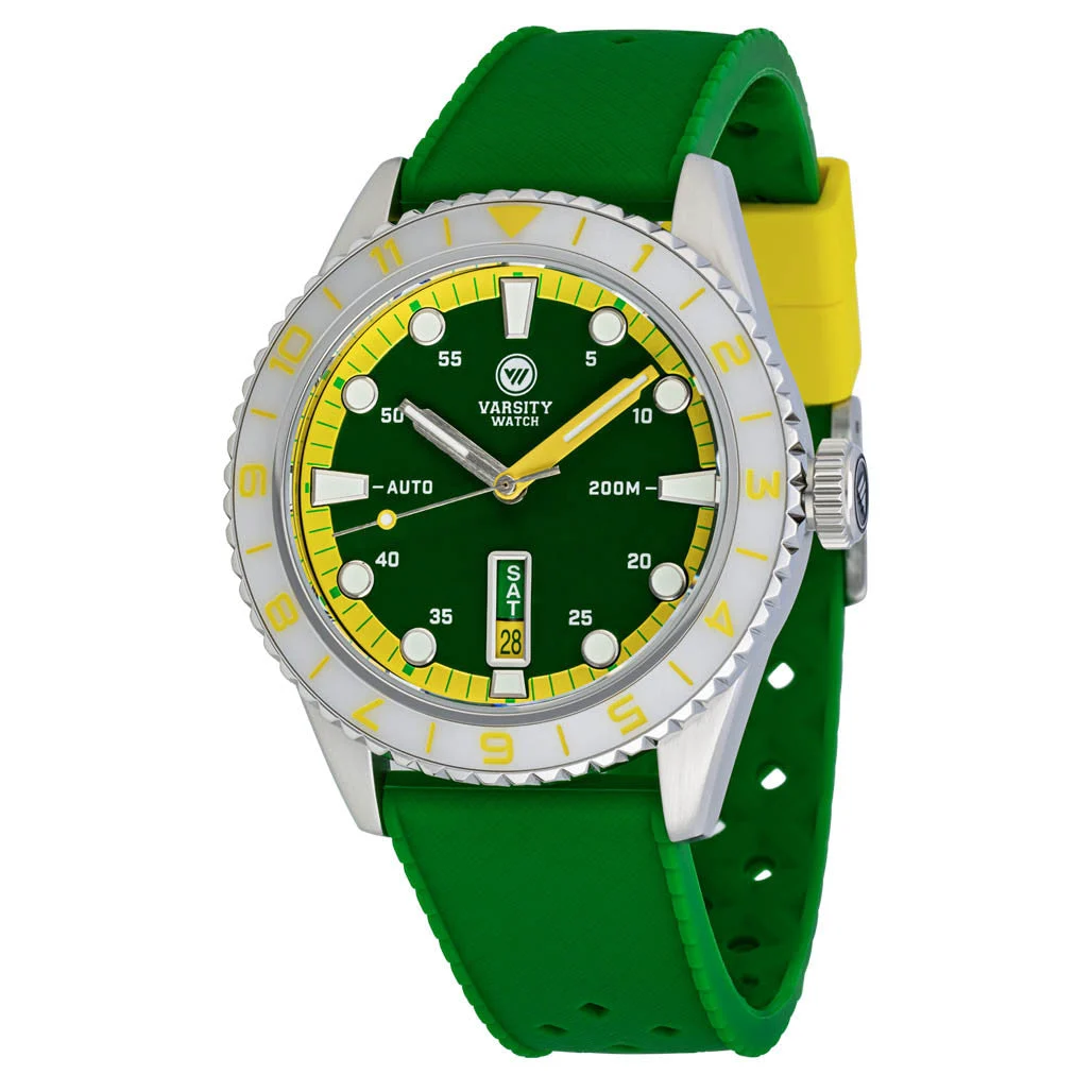 Varsity Watch Varsity Automatic Watch with Green Dial, Yellow and White Accents #VW-08 47 mm kol saati