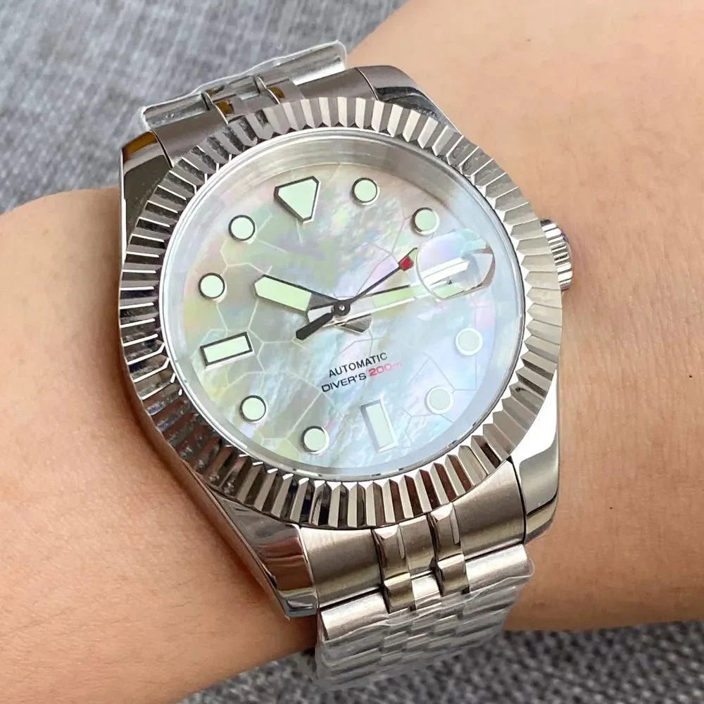 Tandorio Datejust TD138 MOP Dial NH35A 904L Glass Back 36mm 39mm Business 14:200005100#logo ice blue;5:56964930#36mm-solid back 36 mm kol saati