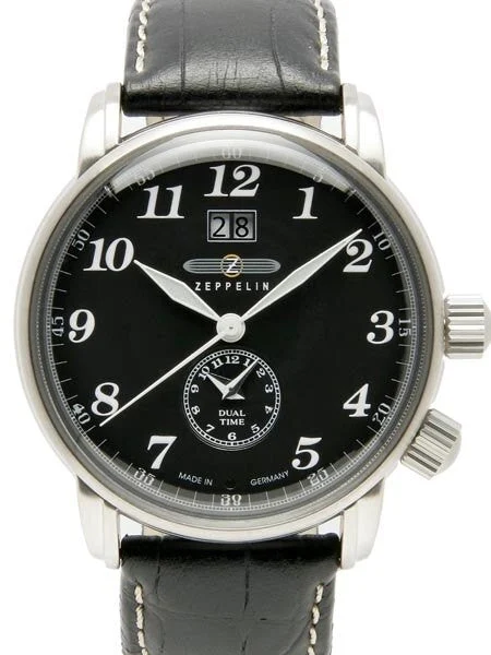 Graf Zeppelin German Made Dual Time, Big Date Watch with Two Crowns. #7644-2 kol saati
