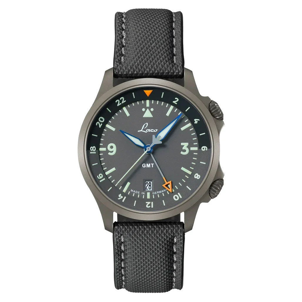 Laco Frankfurt GMT Automatic Watch with Grey Dial and Sapphire Crystal #862188 40 mm kol saati