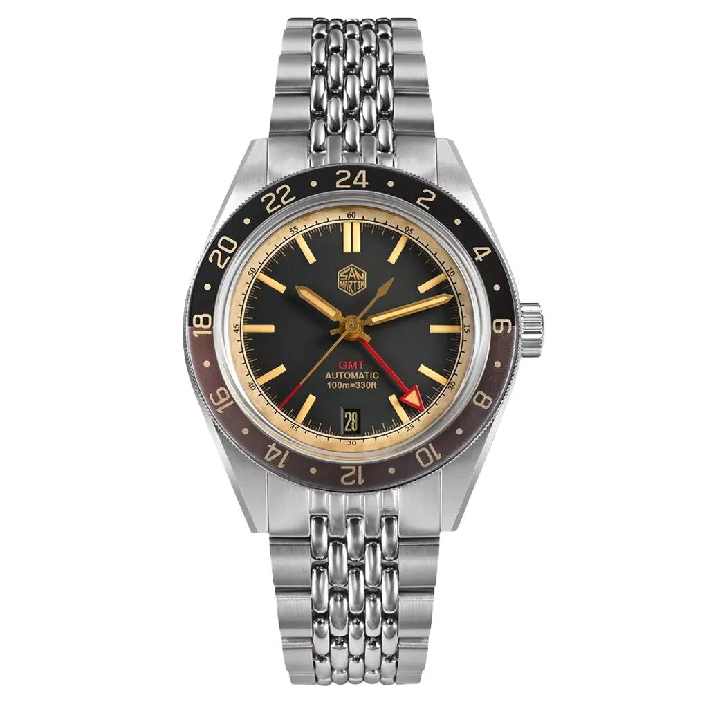San Martin Watches San Martin Automatic GMT Dive Watch with Aged Dial #SN0116-B 39.5 mm kol saati