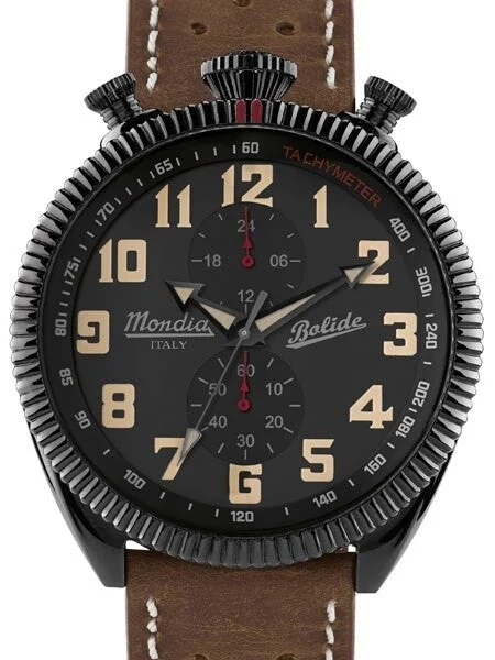 Mondia Vintage-Style Quartz Chronograph Watch, 24-Hour Sub-Dial #MI782BK-01BK-CP kol saati