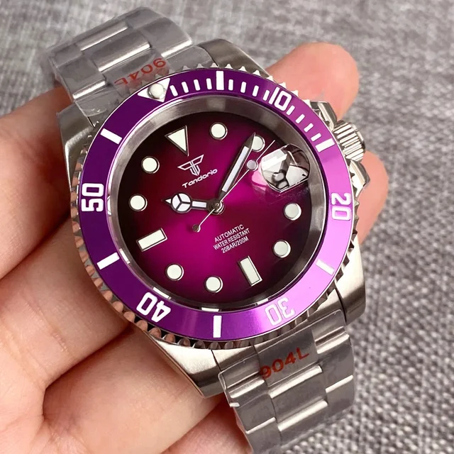 Tandorio Submariner Diver NH35A 40mm Purple20 ATM 120 Clicks Rotating Bezel Sapphire 14:20