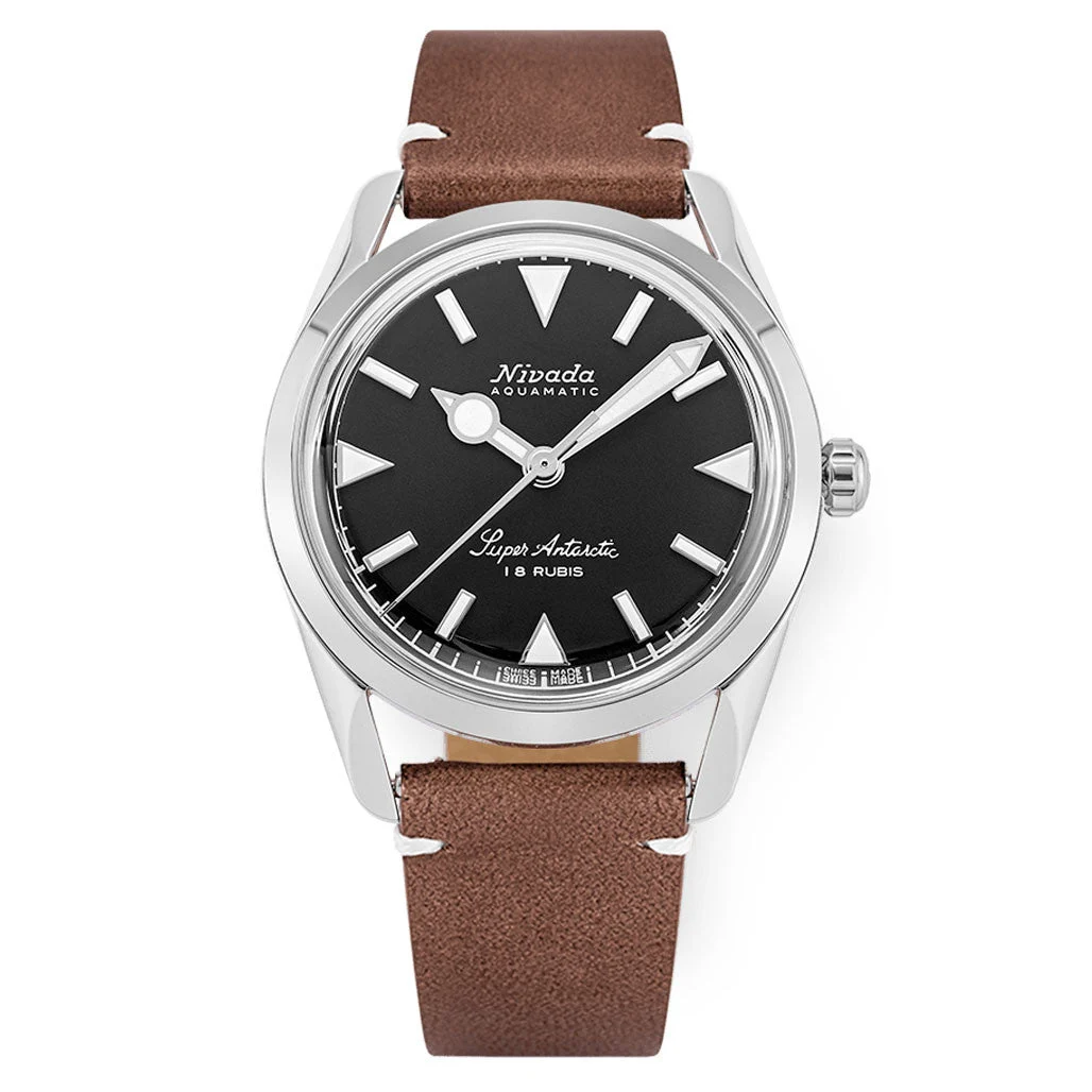 Nivada Grenchen Super Antarctic Black Dial Watch #35014M14 35 mm kol saati