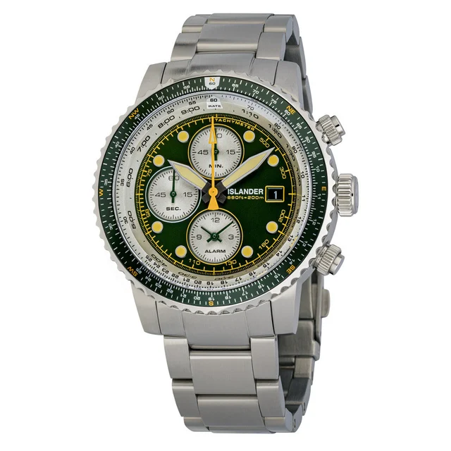 Islander Calverton Flight Chronograph Alarm Watch with Green Dial #ISL-285 kol saati