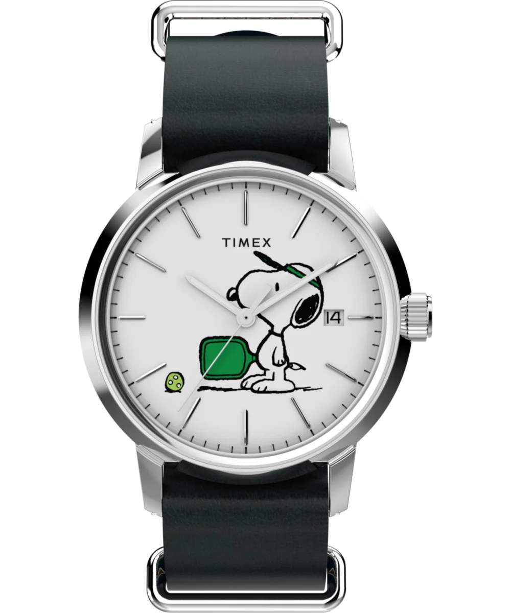 Timex Peanuts® x Marlin® Automatic Pickleball 40mm Leather Strap Watch TW2Y50500 40 mm kol saati