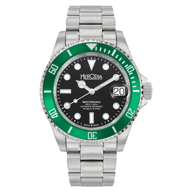 Herodia Mediterraneo Swiss Automatic Dive watch with Black Dial #HMEDSGRBK.AC kol saati