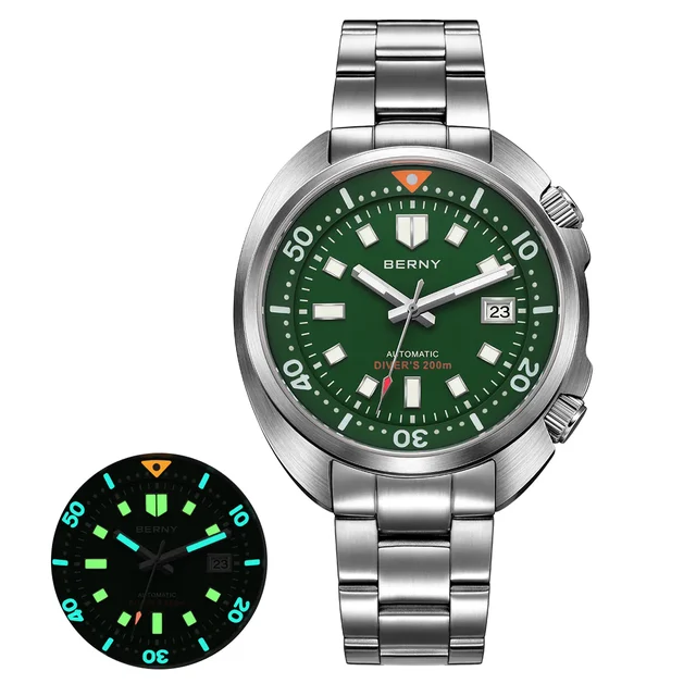 BERNY Men Automatic Compressor-style Diver Watch-AM1970MS AM1970MS-GRN kol saati