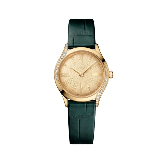 OMEGA Ville Mini Trésor Diamonds Quartz 26mm - Gold on Leather Strap O42858266099001 kol s
