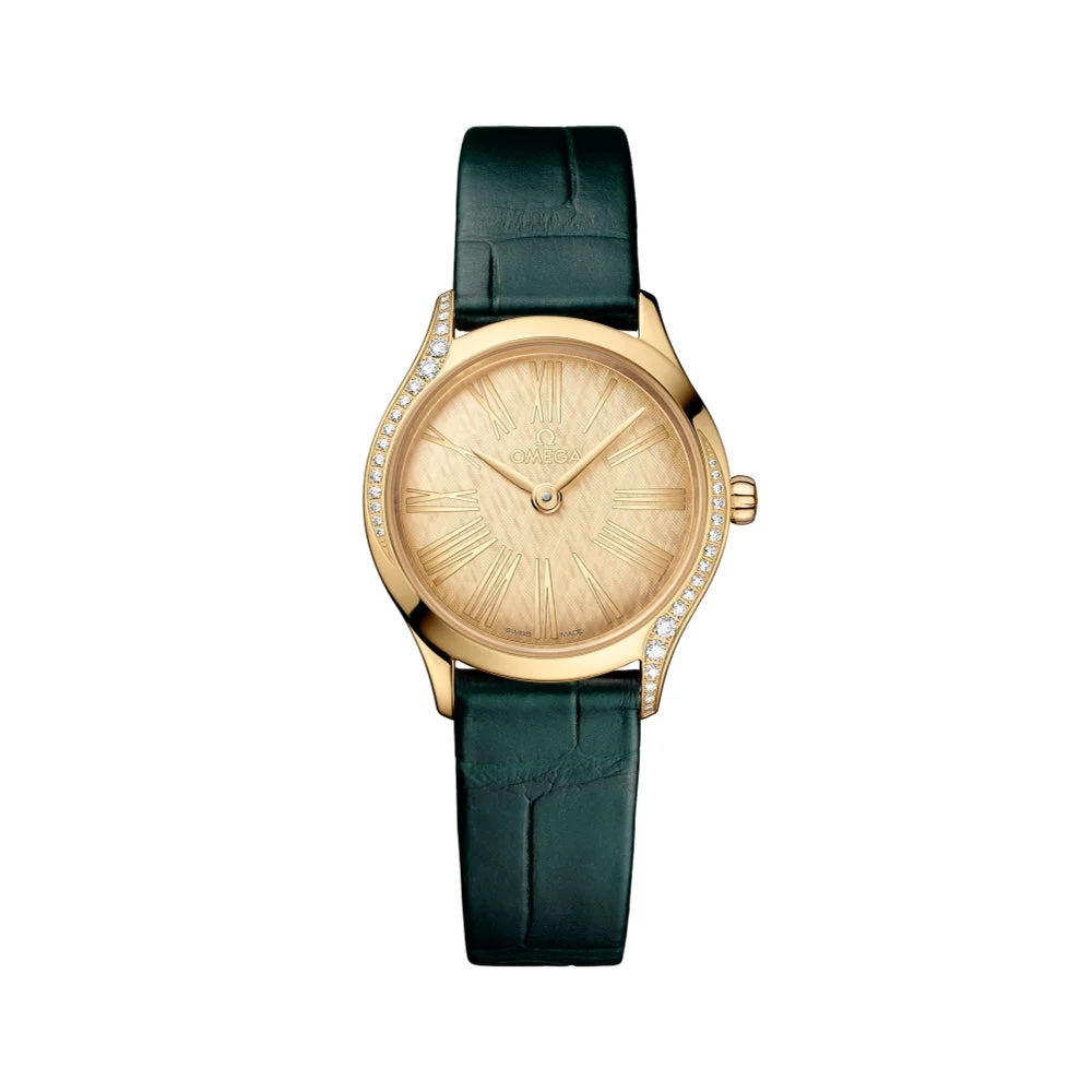 OMEGA Ville Mini Trésor Diamonds Quartz 26mm - Gold on Leather Strap O42858266099001 26 mm kol saati