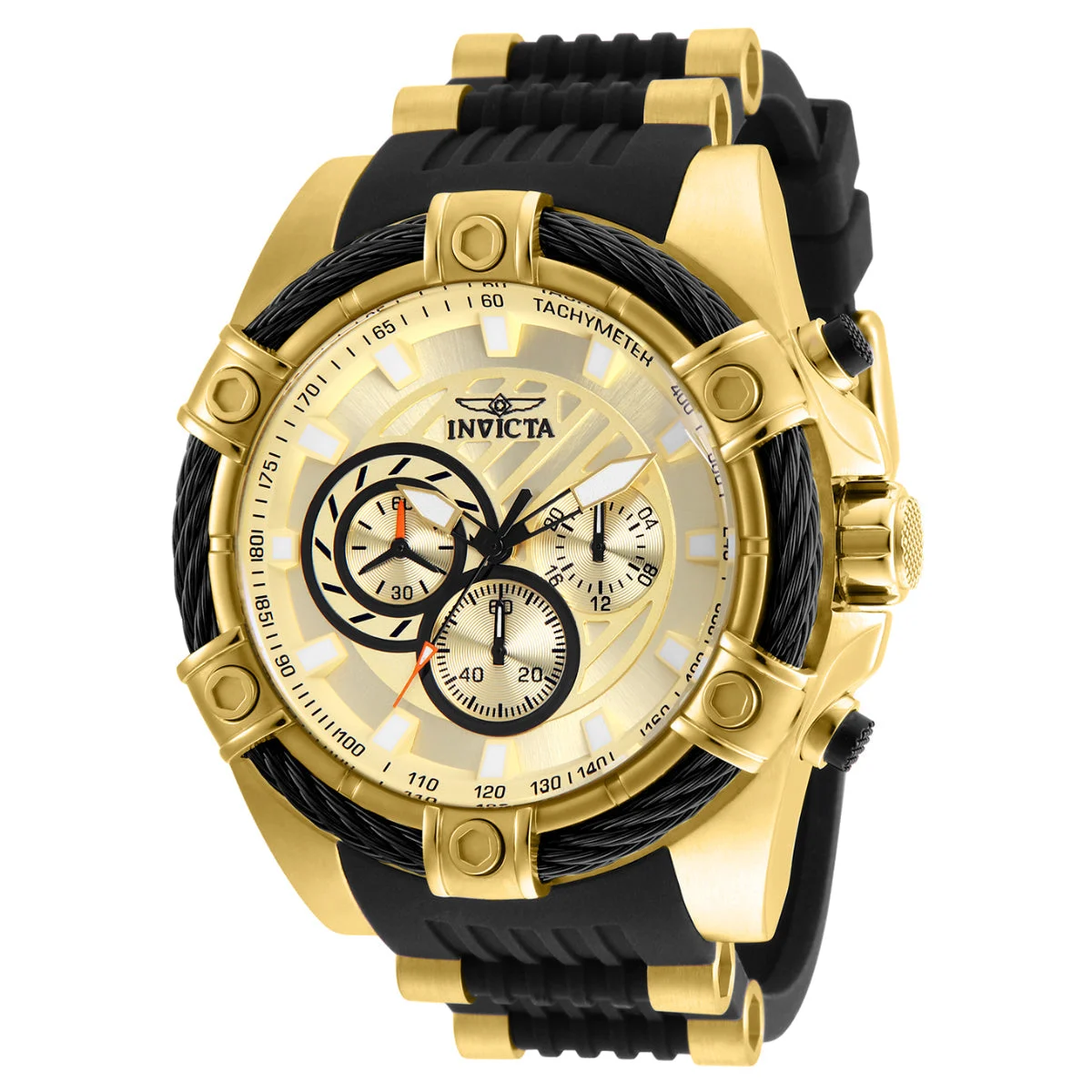 Invicta Bolt Girdex Watch - 52mm. Gold, Black (25526) 52 mm kol saati