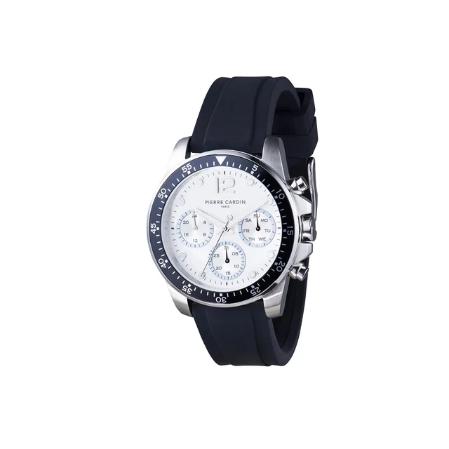 NATION Swank Multifunction watch with Silver Dial and Black Bezel with a Rubber Strap CNI.