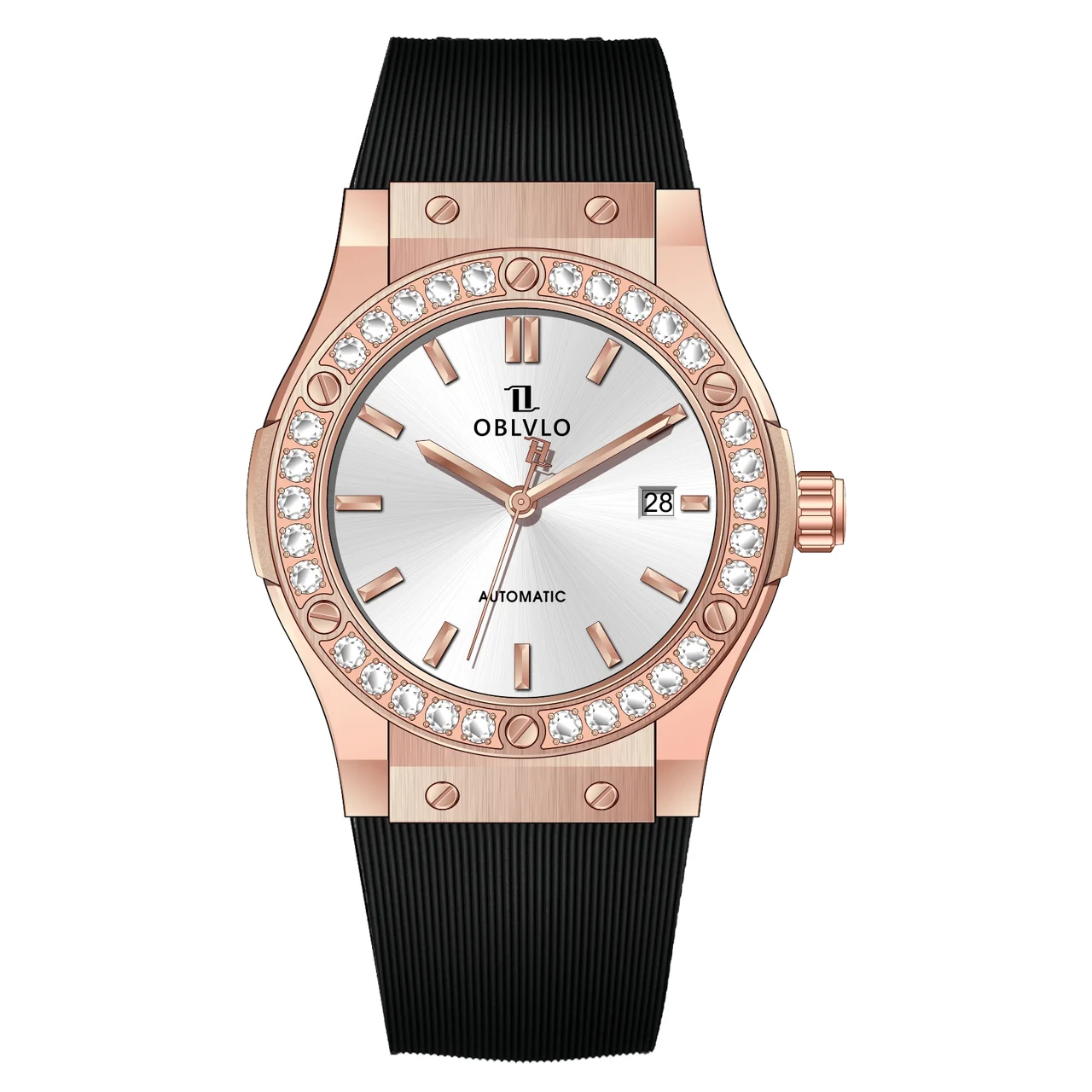 OBLVLO With Automatic ,white Dial HM-SIM-D-PW HM Series,42mm,Rubber With Automatic ,white Dial HM-SIM-D-PW 42 mm kol saati