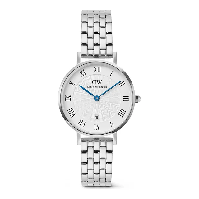 DANIEL WELLINGTON Petite 28 Roman Numerals Date 5-Link White S DW00600859 kol saati