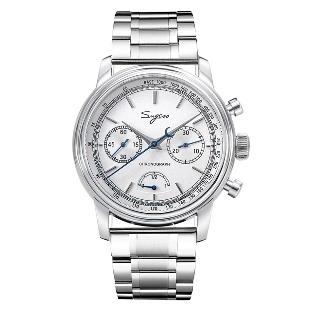 Sugess Chrono Master S438 White Dial Power Reserve Indicator Bracel kol saati