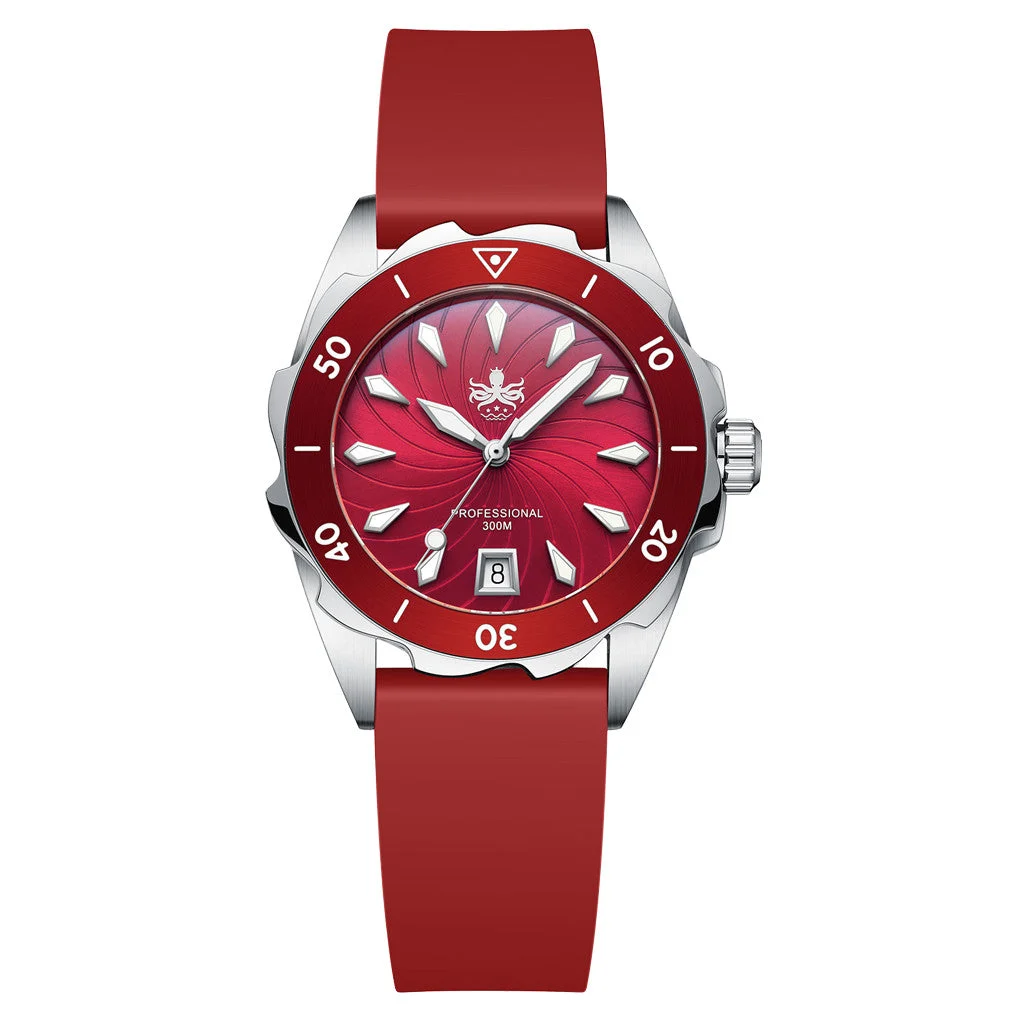 Phoibos Sea Nymph 300-Meter Swiss Quartz Dive Watch with Double-Dome Sapphire Crystal #PX021E 36 mm kol saati