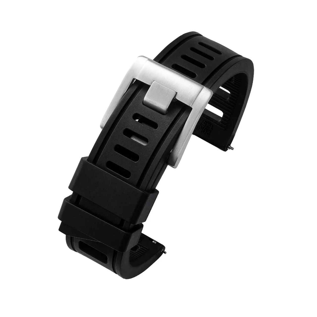 Cronos Watch Store Premium Grade Rubber Dive Watchband Strap WDSFKM01 WDSFKM01氟橡胶斜尾巴方孔洞洞带-黑色-20mm kol saati