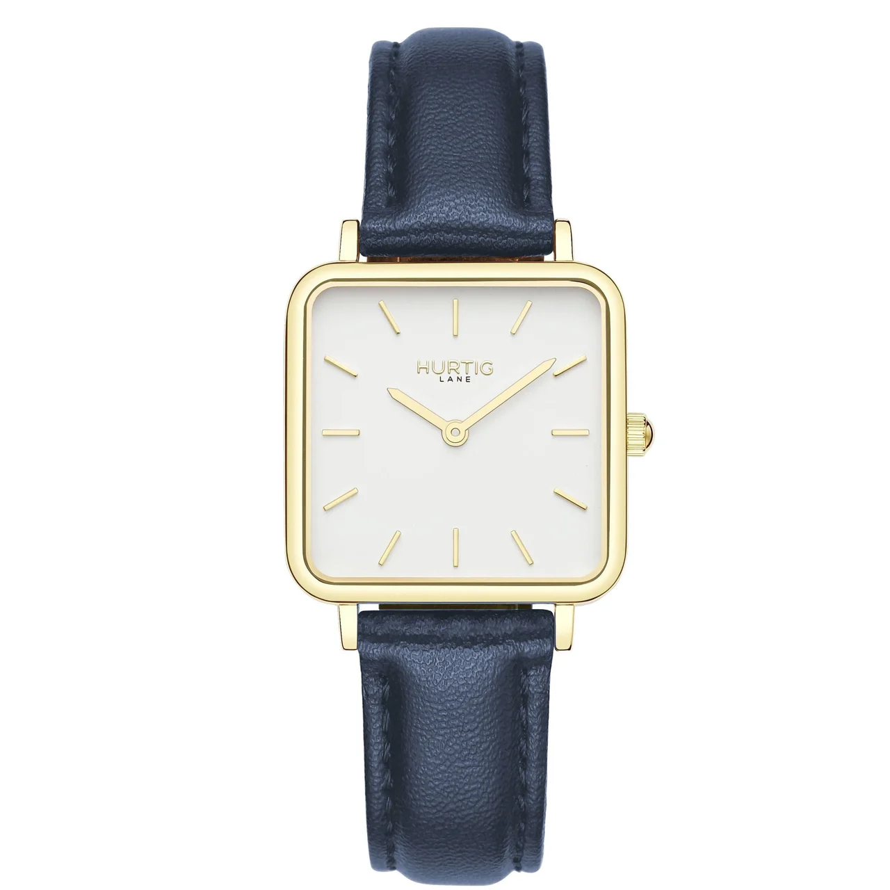 Hurtig Lane Vegan Watches Neliö Square Vegan Leather Watch Gold, White & Midnight Blue 29 mm kol saati