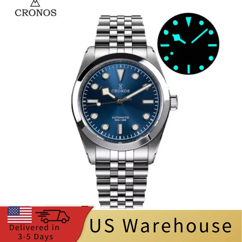 Cronos Watch Store Warehouse★★Cronos 36mm Snowflake Automatic Men Watch L6036 克诺时-L6036-pt-蓝色-五铢钢带 36 mm kol saati