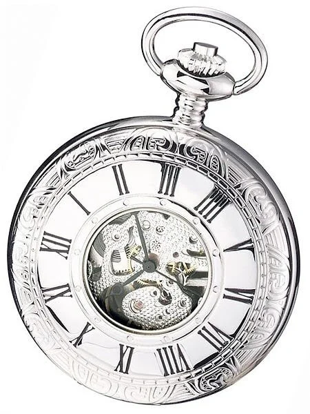Charles Hubert Paris Charles-Hubert Mechanical Silver Tone Pocket Watch with Engraved Case