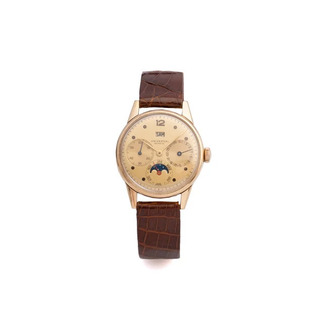 Universal Ref. 11303, triple date à guichet (with aperture), moon phases, calibre 291, cha