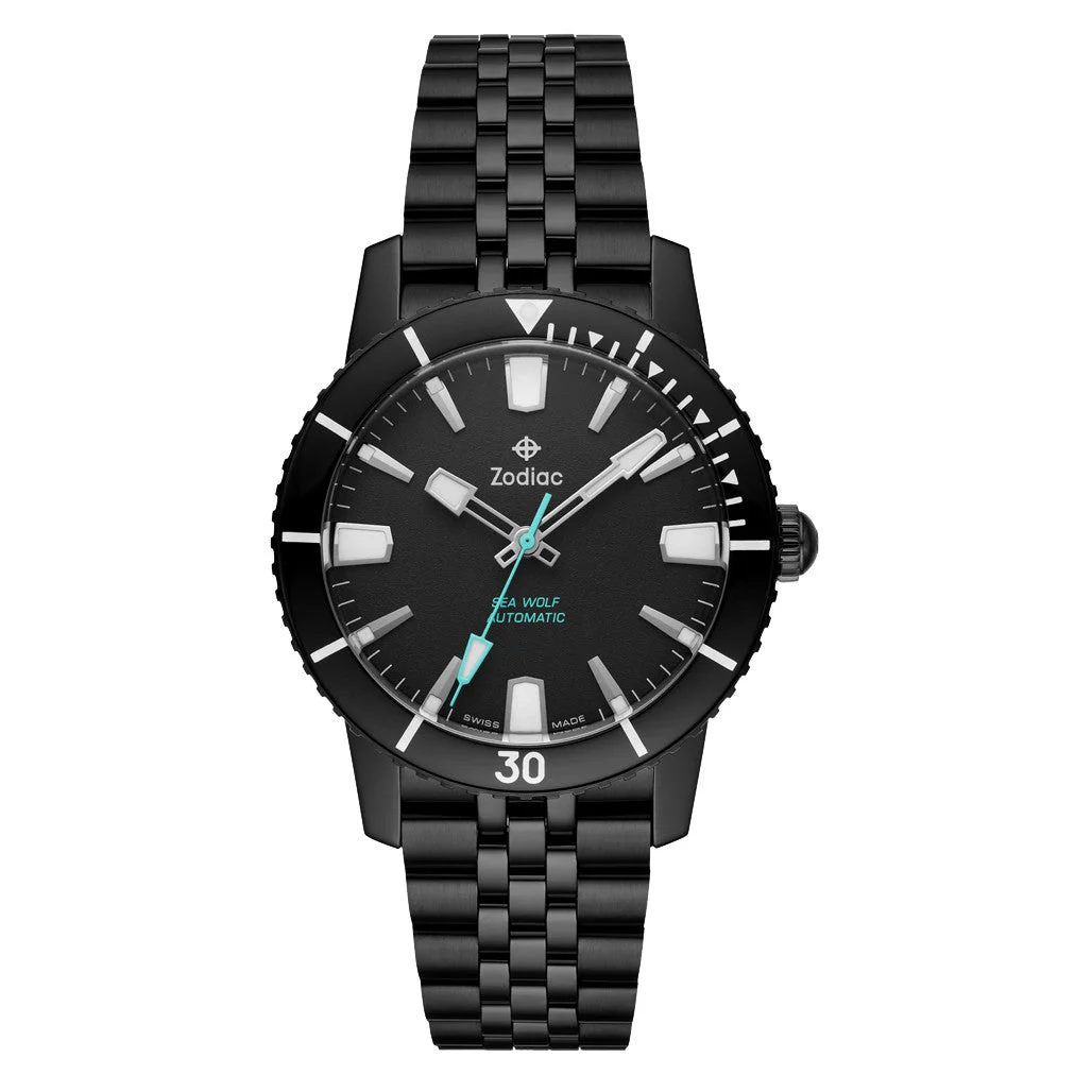Zodiac Super Sea Wolf 53 Compression Automatic Black Stainless Steel Watch #ZO9276 kol saati