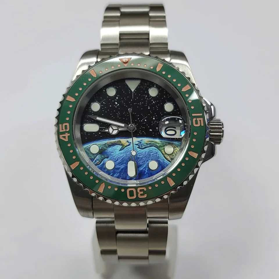 Tandorio SUBMARINER Diver with earth dial 10bar Sapphire Automatic Full Lume 5462647945109 40 mm kol saati