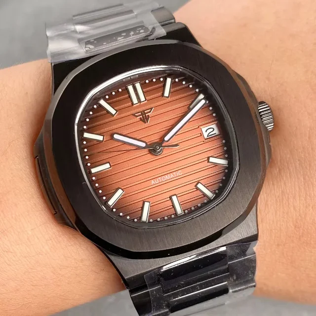 Tandorio Nautilus TD302P Black PVD Square 40mm NH35 Automatic 10ATM Sapphire 14:173#sky bl