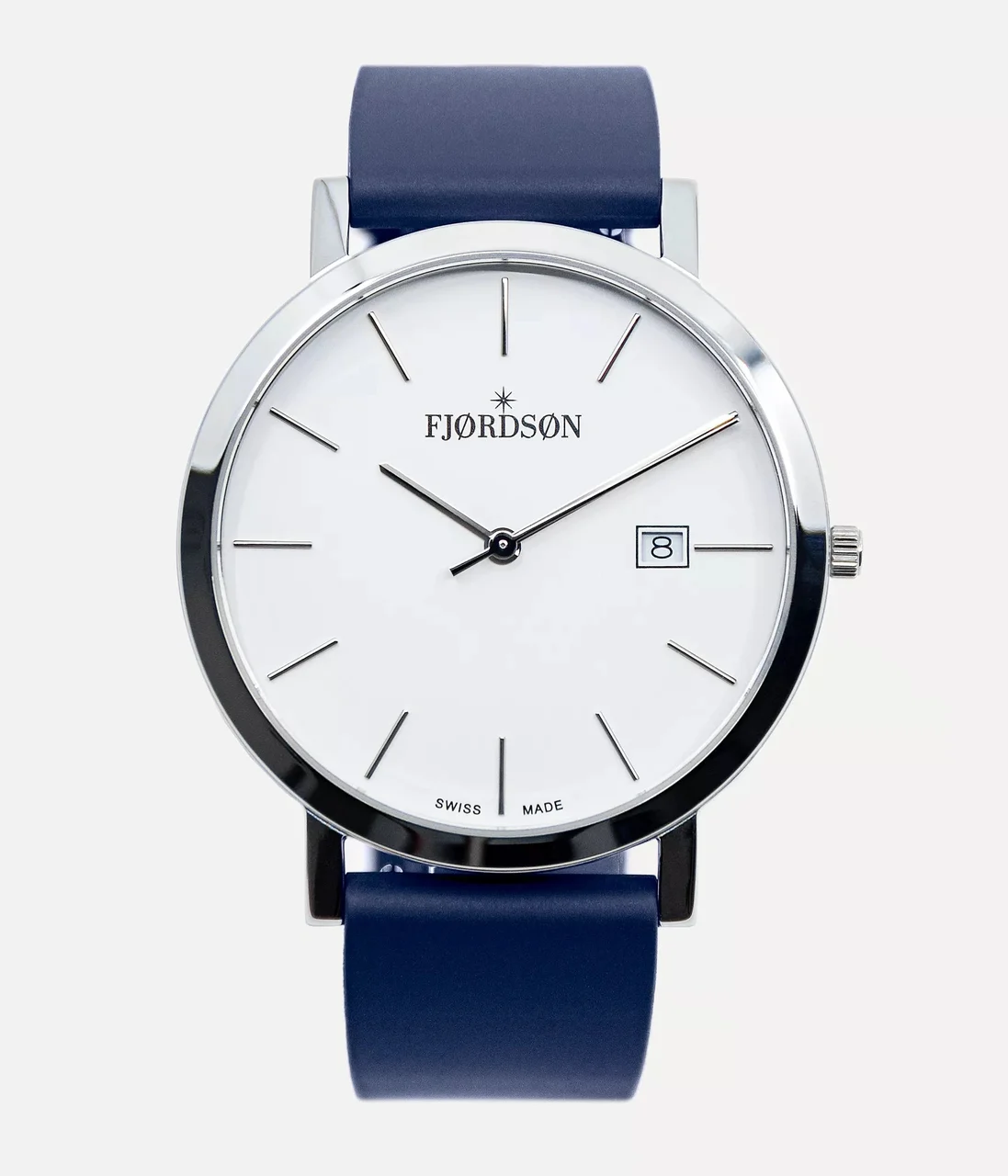 Fjordson White Dial With Blue Rubber Strap - Watch #9142 | White Dial With Blue Rubber Strap - Men's Watch 42 mm kol saati