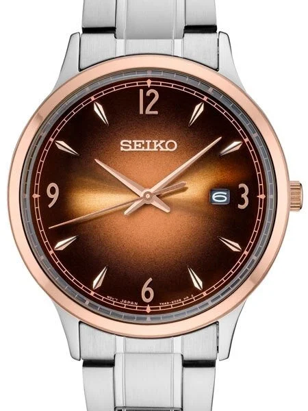 Seiko Two-Tone Quartz Watch with Ombré Brown Dial and Stainless Steel Bracelet #SGEH90 ko
