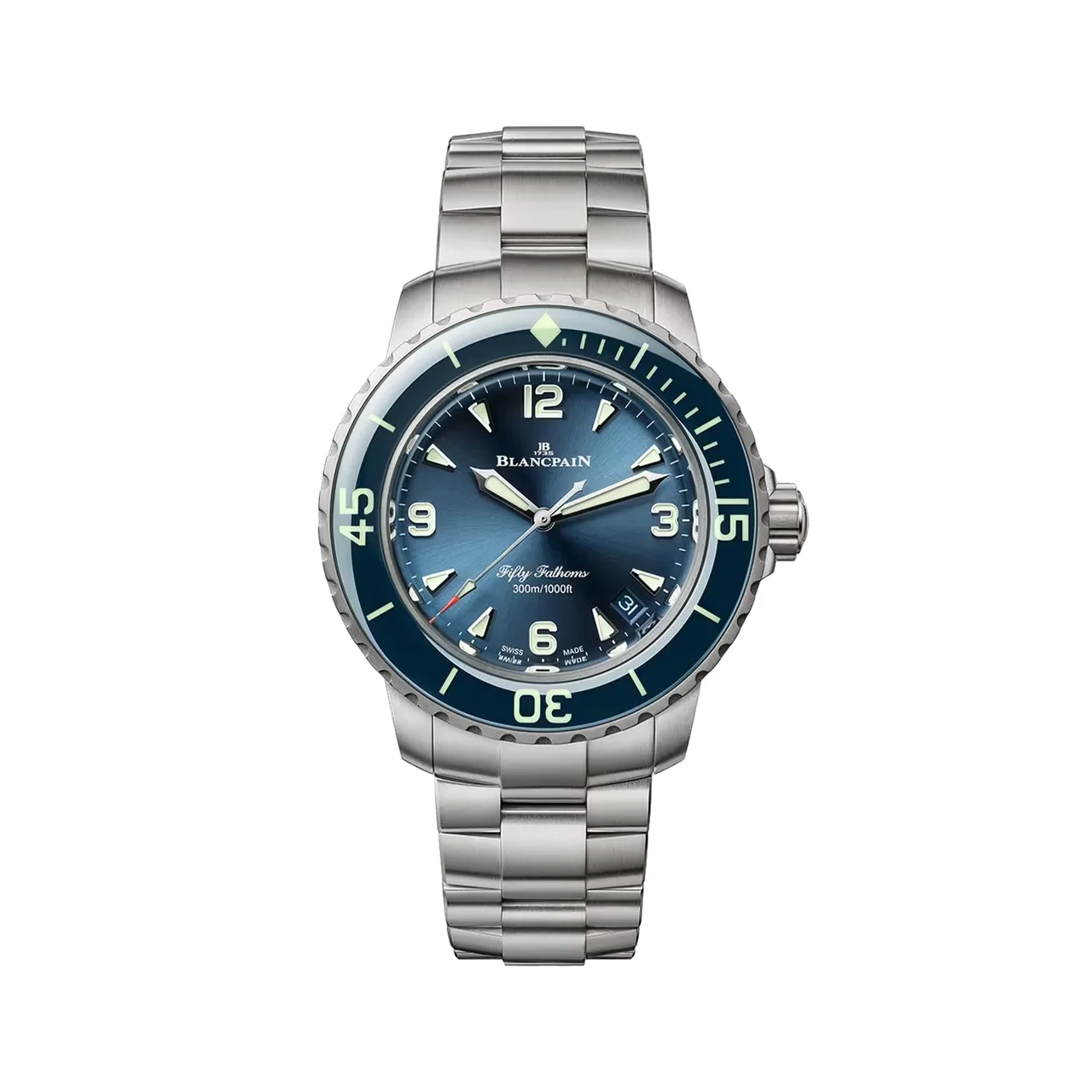 Blancpain Fifty Fathoms Brushed Titanium 38mm - Blue on Bracelet 5007-12B40-098S 38 mm kol saati