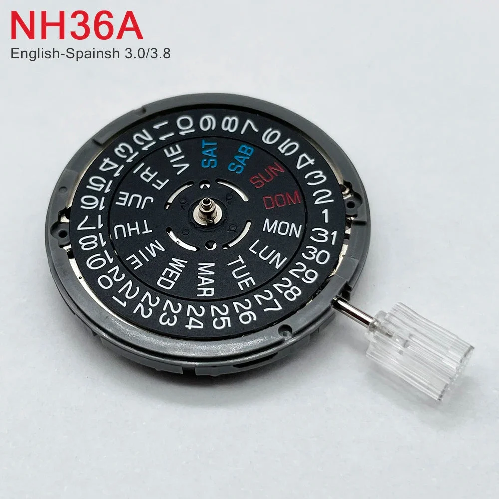 Tandorio Japan Genuine NH36 Movement English-Spanish Datewheel Crown at 3.0/3.8 O'clock Mod NH36A Day-Date at 3:00 Black/White Disc 4R36A 14:350686#NH36 White 3.0 32 mm kol saati