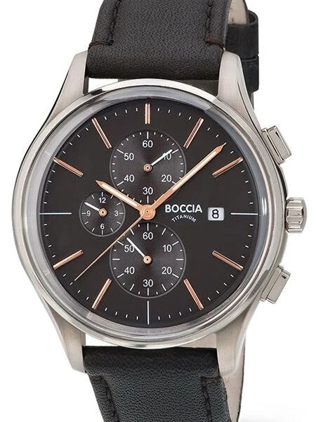 Boccia Quartz Chronograph Watch with 12-Hour Totalizer and 41mm Titanium Case #3756-02 41 mm kol saati