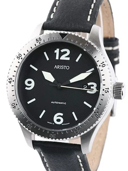 Aristo Black Dial Swiss ETA Automatic Aviator Watch with Right Crown 7H71 43 mm kol saati