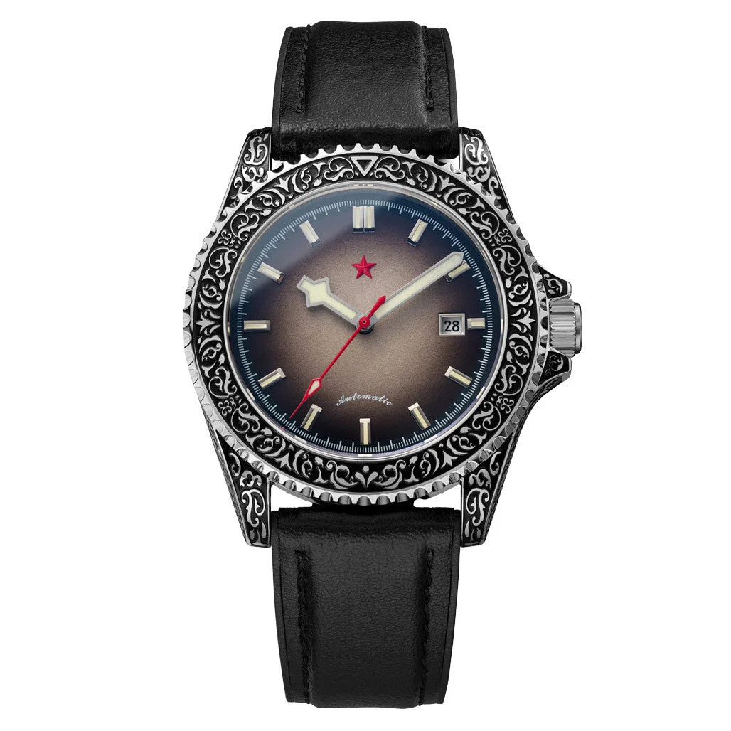 Red Star Artisan Engraved Case Automatic Diver #8912G-A 42 mm kol saati