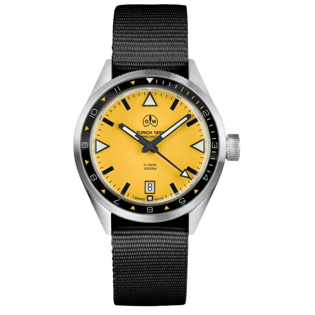 Ollech & Wajs Swiss Automatic C-1000 Diver with Yellow Dial #OW-C1000-Y 39.5 mm kol saati