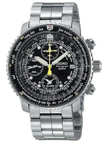 Seiko Scratch and Dent - SNA411P1 Quartz Flightmaster Chronograph Watch plus Alarm Functio