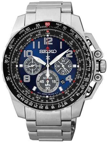 Seiko Prospex Solar Powered Quartz Flight Chronograph Watch, 24-Hour Sub-Dial #SSC275 kol