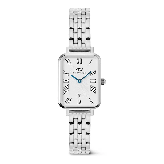 DANIEL WELLINGTON Quadro 20x26 Roman Numerals Date 5-link White S DW00600864 kol saati